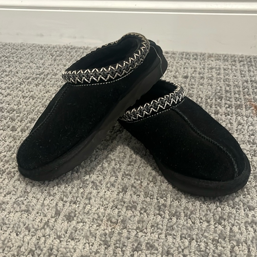 UGG Kids Black Slip-On Slippers with Silver Trim